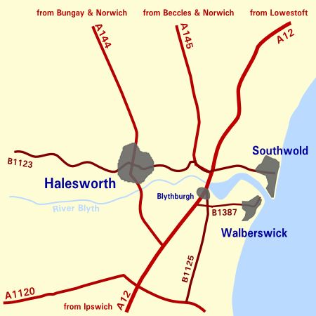 Location of Halesworth in the local area